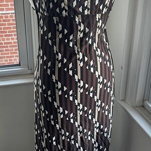 Fendi Brown,Black and White Geometric Midi Dress.Logo F